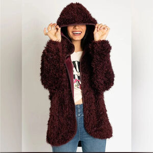 Women's Mia Joy Burgundy Shaggy Cardigan Sweater XL